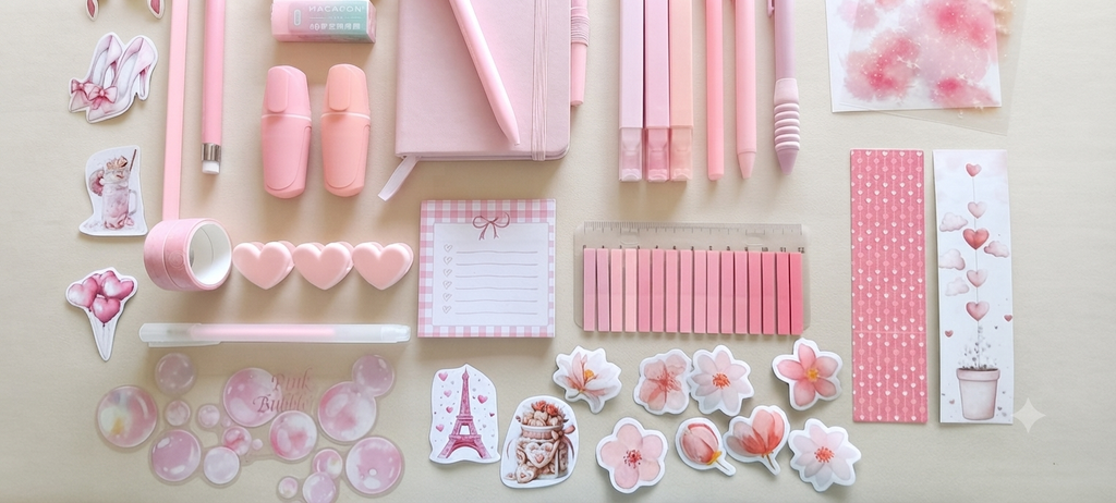 Set Completo Cancelleria "Blush Pink" – Kit Journaling & Scrapbooking Rosa