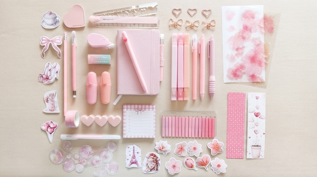 Set Completo Cancelleria "Blush Pink" – Kit Journaling & Scrapbooking Rosa